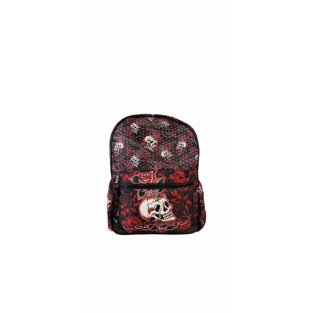 Ed Hardy Backpack Skull Rose Rhinestone Black Red Bag Y2K 2000s Tattoo New